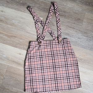 Hollister Pink Plad Skirt with Suspenders Size Small